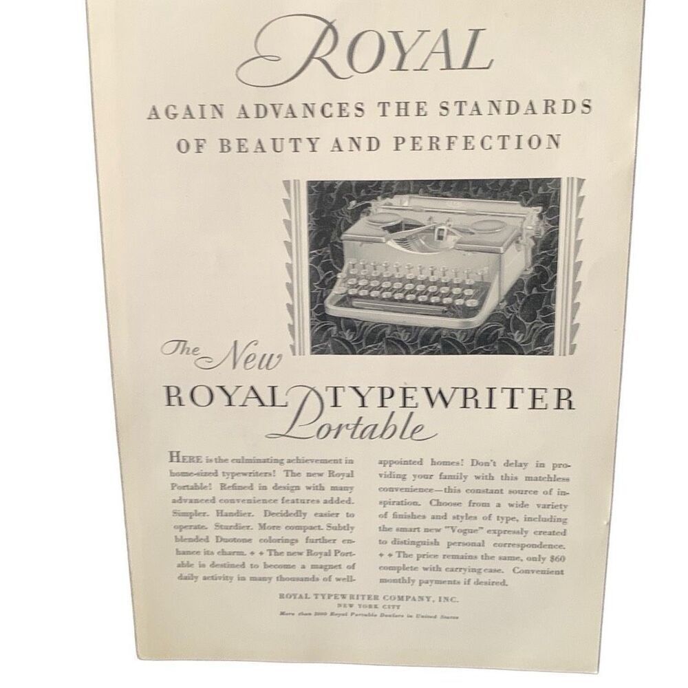 Vintage 1930 Royal Typewriter New Portable Ad Advertisement